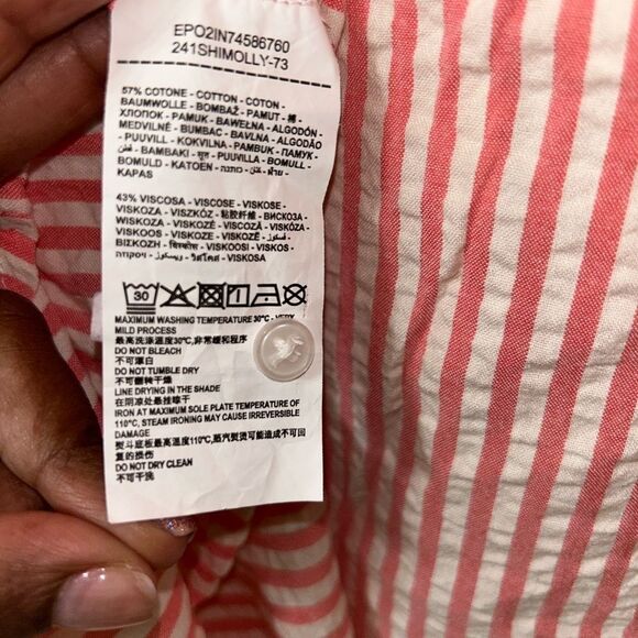 Piombo Seersucker Stripe Orange/White Button Down Shirt(Size 12) - Picture 7 of 9